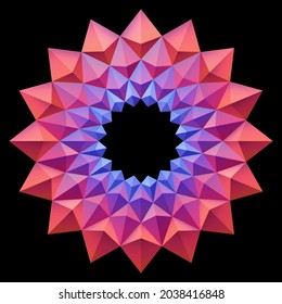 Red blue origami flower pattern mandala style. 3D geometric shapes. Element design for publication, cover, card, poster, fabric, flyer, banner, wall. Vector illustration.