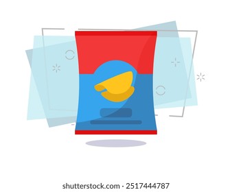 Red and blue pack with chips illustration. Crunchy, package, packet. Food concept. Vector illustration can be used for topics like snack, super market