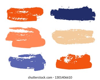 Red blue paint background texture stains collection. Graffiti ink brush stroke smears. Dirty artistic design elements, boxes, borders for text. Watercolor texture paint ink stains isolated on white.