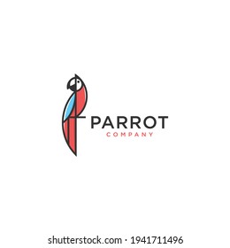 Red, blue parrot icon logo with circle head and small wing. flat design line style vector illustration on white background.