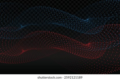 Red and blue particle waves on a dark checkered transparent background, creating a dynamic and abstract design. Perfect for futuristic, tech, or creative-themed projects.