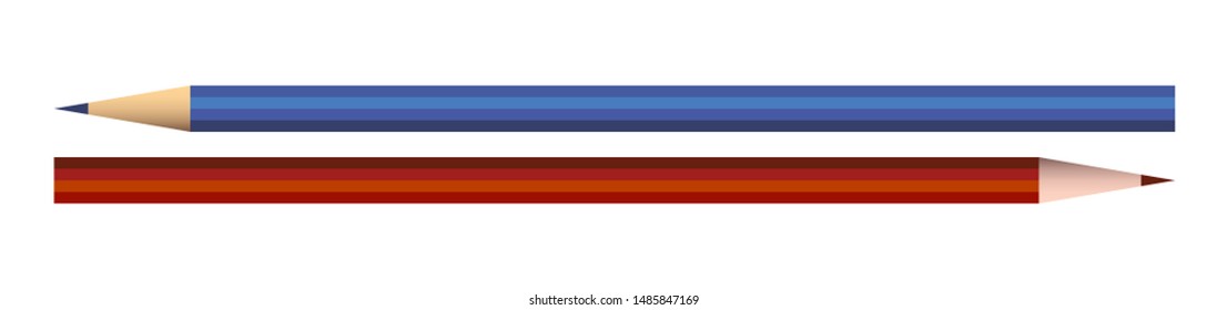 Red and blue pencils for drawing. Vector.