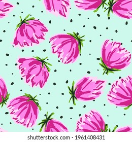 Patrón de infiltración de vectores de peones rojos y azules. Ilustración de tela de flores. Fondo dibujado en la primavera rosada. Diseño de luz de flores.