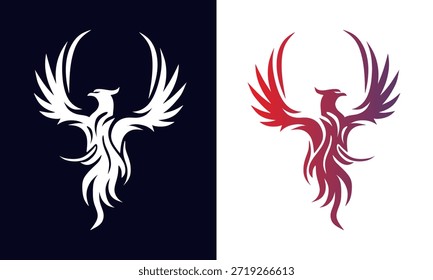 red blue phenix abstract bird logo, silhouette of great fantasy bird vector illustrations