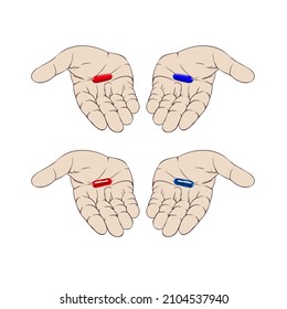 Red And Blue Pill In The Palm.