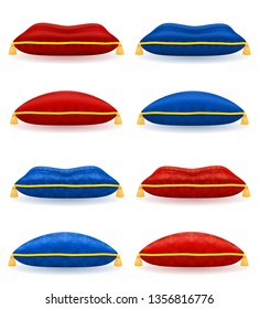 red blue pillow with gold rope and tassels vector illustration isolated on white background