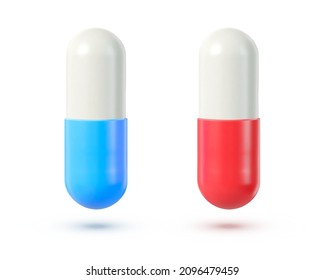 Red And Blue Pills. Medical Pills From The Matrix. Important Choice Metaphor. Decision Symbol Concept. Vector Illustration.