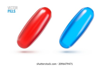 Red and Blue Pills. Medical Pills from the Matrix. Important Choice Metaphor. Decision Symbol Concept. Vector Illustration.