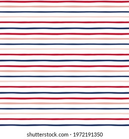 Red, blue and pink thin stripes seamless pattern with white background.