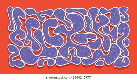 Padrão de blob abstrato divertido vermelho e azul - formas funky retro com meio-tom e textura de manchas.