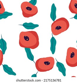 Red and Blue Poppy Marker Vector Seamless Pattern. Blossom Abstract Design. Pink Fabric Watercolor Background. Tulip Pretty Illustration.