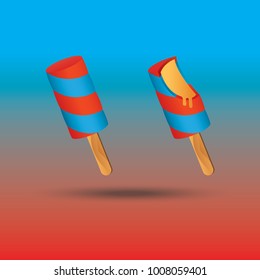Red And Blue Popsicle Full And Bitten Version Vector Illustration