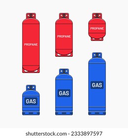 red blue propane gas tank set on white background vector flat illustration