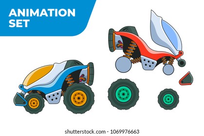 Red and Blue Racing Cars. Prepared for animation.