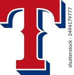 Red Blue Rangers Capital Letter T Sports Baseball Team Texas Logo Icon Sign Sigil Symbol Emblem Badge Vector EPS PNG Transparent No Background Clip Art