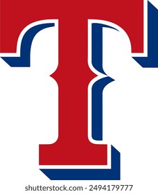 Red Blue Rangers Capital Letter T Sports Baseball Team Texas Logo Icon Sign Sigil Symbol Emblem Badge Vector EPS PNG Transparent No Background Clip Art