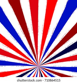 Red and blue ray burst style, sunburst background. Ink hand paint brush stroke texture of star burst pattern on white background. EPS10 vector illustration for design element, summer design, banner.