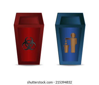 Red and Blue Recycle Bin Vector with Symbol