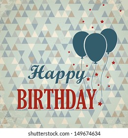 red and blue retro triangular happy birthday card with balloons. happy birthday concept