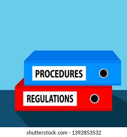 red and blue ring binders, regulations, procedures 