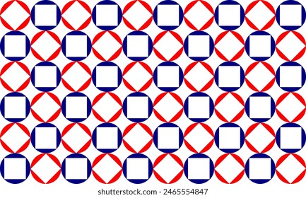 red and blue ring square checkerboard block on white background, design for fabric print or t-shirt paint screening, rectangular patter