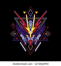 Red Blue Robot Sacred Geometry style