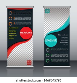 Red and blue roll up banner stand template design