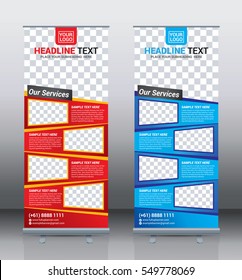 Red And Blue Roll Up Banner Template Design Vector, Brochure Flyer Background, Modern X-banner, Corporate Vertical Banner, Pull Up Banners, Flag-banner, Layout In Rectangle Size.