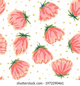 Red and Blue Rose Drawn Vector Seamless Pattern. Flower Abstract Design. Pink Pretty Watercolor Background. Peony Spring Illustration.