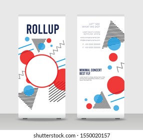 Red blue round Abstract Shapes Modern Exhibition Advertising Trend Business Roll Up Banner Stand Poster Brochure flat design template creative concept. Black lined Roll Up EPS. Presentation