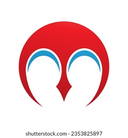 Red and Blue Round Letter M Icon with Pointy Tips on a White Background