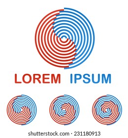 Red and blue round technology logo design concept set