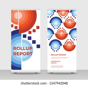 Red blue rounds Abstract Shapes Modern Exhibition Advertising Trend Business Roll Up Banner Stand Poster Brochure flat design template creative concept. Red blue rounds Roll Up EPS. Presentation