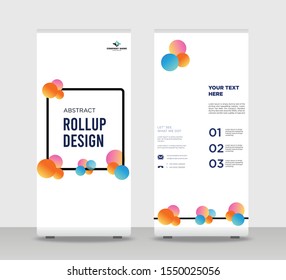 Red blue rounds in frame Abstract Shapes Modern Exhibition Advertising Trend Business Roll Up Banner Stand Poster Brochure flat design template creative concept. White background Roll Up EPS