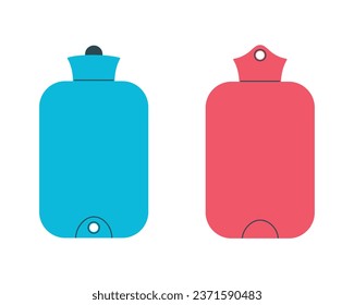 Red and blue rubber warmer. Flat icon on white isolated background. Rubber heating pad. Hot water bottle. Vector illustration.