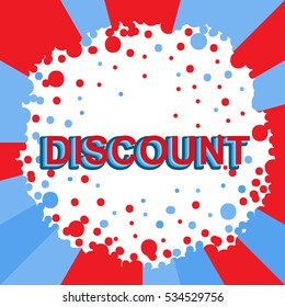 Red and blue sale poster with DISCOUNT text. Bright advertising banner template