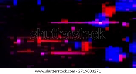 Red and blue screen frame bg. Noise vhs tv effect background. Digital static pixel error signal. Futuristic abstract rewind video hologram with scratch and chaos destruction. Old cyber broken tape

