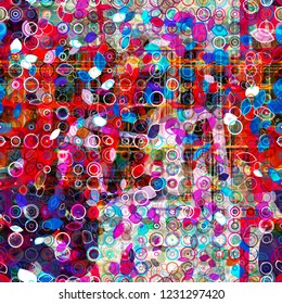 Red and blue seamless texture with different elements. Abstract vector background for web page, banners backdrop, fabric, home decor, wrapping