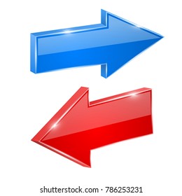 Red and blue shiny arrows. Vector 3d illustration isolated on white background
