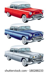 Red, blue and silver retro car vector (simple gradients only, no gradient mesh)