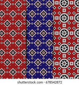 Red and Blue Sindhi Ajrak Pattern Collection, Vector Illustration