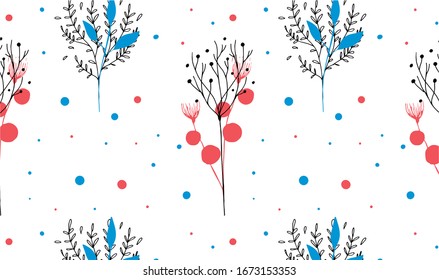 Red and blue sketched flower pattern