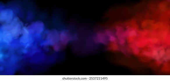 Red and blue smoke realistic background template. Sport match announcement banner, cloudy overlay effect. Versus poster concept