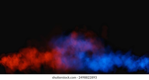 Rot blauer Rauch, Smog-Wolke auf Podium oder Bühne, einzelne transparente Spezialeffekt. Vektorgrafik, nebeliger Dampf über der Erd- oder Wasseroberfläche, magischer Dunst.	