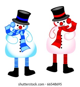 Red and Blue Snowman vector