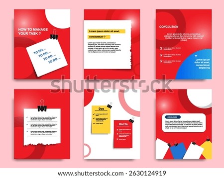 Red blue social media tutorial, tips, trick, did you know post banner layout template set with sticky paper note clips design element. Vector illustration