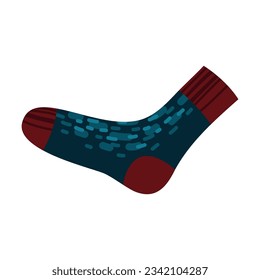 Red and blue sock vector illustration. Cartoon drawing of colorful sock for children and adults isolated on white background. Fashion, accessory, clothes concept
