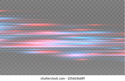 Red and blue special effect. Glowing streaks on transparent background. Beautiful glow light flare and spark.Vector illustration.