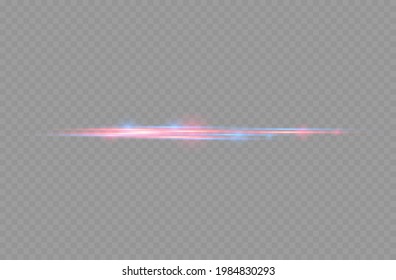 Roter und blauer Spezialeffekt. Laserstrahlen, horizontale Lichtstrahlen. Schönes Licht und Funken. Partikelbewegungseffekt. Magie, schnelle Linien zu bewegen. Glühende abstrakte glitzernde Linie. Vektorgrafik.