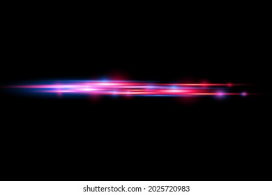 Red and blue special effect. Laser beams, horizontal light rays. Beautiful glow glow and spark. Particle motion effect. Magic of moving fast lines. Glowing abstract glittering line. Vector.